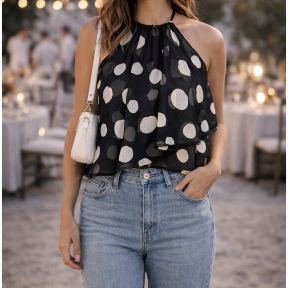 Who What Wear Tops - Women's Polka Dot Whimsical Tiered Flowy Tank Top Boho Size XS